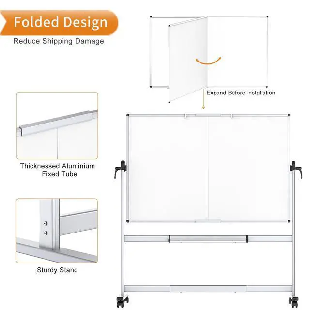 Alt view image 5 of 6 - Rolling Whiteboard, 60" x 48" Mobile White Board with Stand | 5' x 4' Double-Sided Standing Magnetic Dry Erase Board on Wheels for School Office Home