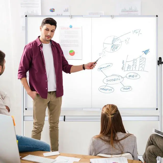 Alt view image 6 of 6 - Rolling Whiteboard, 60" x 48" Mobile White Board with Stand | 5' x 4' Double-Sided Standing Magnetic Dry Erase Board on Wheels for School Office Home