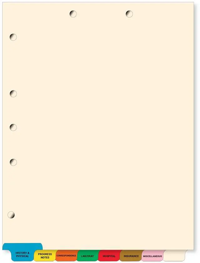 Main image of Stock Medical Chart Dividers, 200 Sets of 8 Popular Healthcare Index Tab, Bottom Tab, 8-1/2" x 11-3/8", Tabbies 54500, File Folder Organizer for Nursing Patient Charts & Medical Records