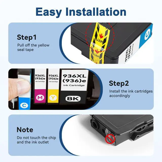 Alt view image 5 of 6 - 936 Ink Cartridges Combo Pack Replacement for HP 936 Ink Cartridges 936e HP936 Compatible with HP Officejet Pro 9125e 9120e 9135e 9120 9130 9730 9730e Printers, High Yield 4 Pack (BK/C/M/Y)