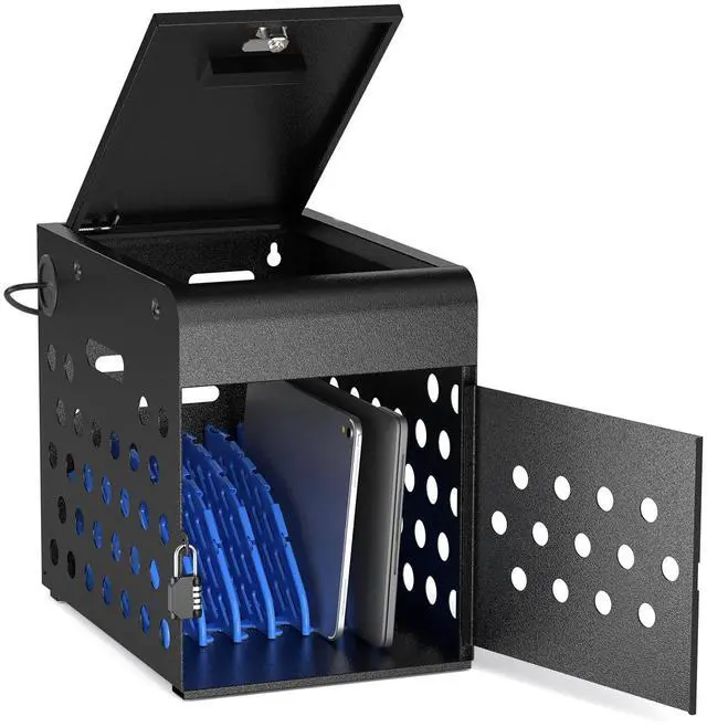 Main image of 8-Unit Charging Cabinet for Laptops & Tablet Up to 14" | Locking Laptop Storage Box with Cable Management, Charger Storage for Classroom, Library, and Office. Black