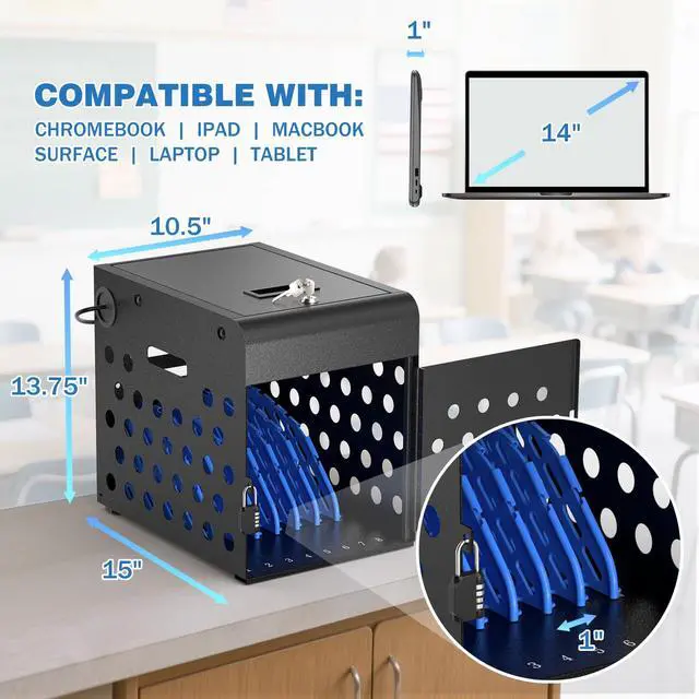 Alt view image 2 of 7 - 8-Unit Charging Cabinet for Laptops & Tablet Up to 14" | Locking Laptop Storage Box with Cable Management, Charger Storage for Classroom, Library, and Office. Black
