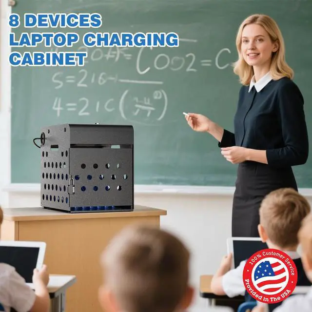 Alt view image 3 of 7 - 8-Unit Charging Cabinet for Laptops & Tablet Up to 14" | Locking Laptop Storage Box with Cable Management, Charger Storage for Classroom, Library, and Office. Black
