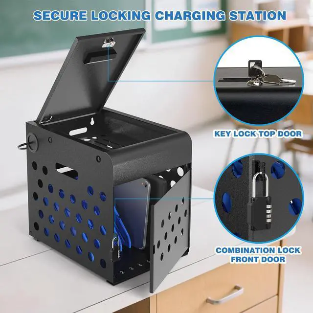 Alt view image 4 of 7 - 8-Unit Charging Cabinet for Laptops & Tablet Up to 14" | Locking Laptop Storage Box with Cable Management, Charger Storage for Classroom, Library, and Office. Black