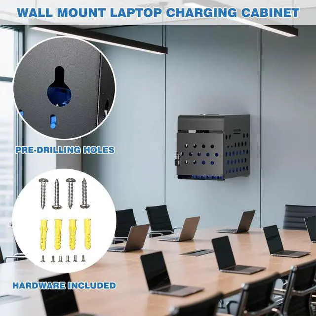 Alt view image 7 of 7 - 8-Unit Charging Cabinet for Laptops & Tablet Up to 14" | Locking Laptop Storage Box with Cable Management, Charger Storage for Classroom, Library, and Office. Black
