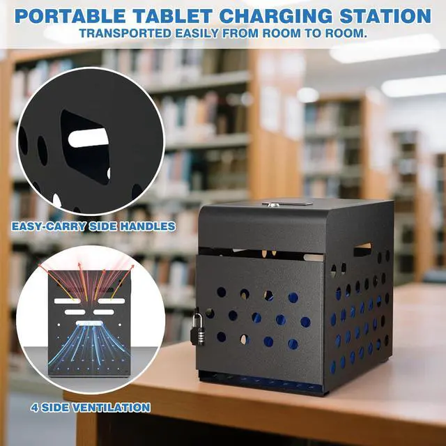 Alt view image 6 of 7 - 8-Unit Charging Cabinet for Laptops & Tablet Up to 14" | Locking Laptop Storage Box with Cable Management, Charger Storage for Classroom, Library, and Office. Black