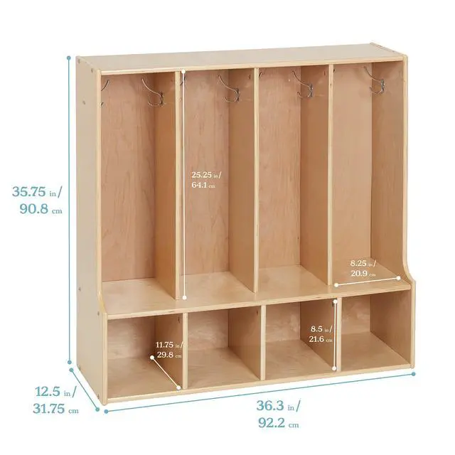 Alt view image 2 of 7 - Streamline 4-Section Toddler Coat Locker with Bench, Classroom Furniture, Natural