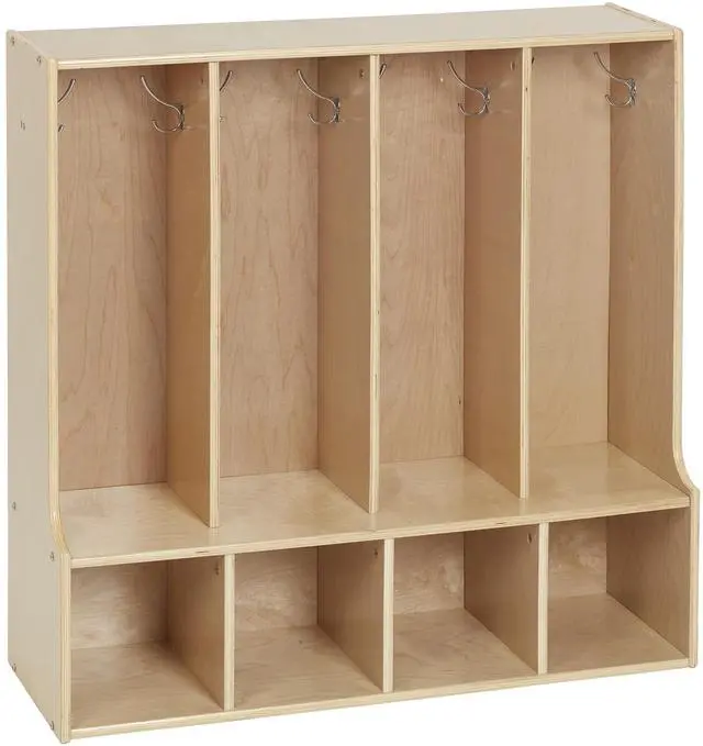Main image of Streamline 4-Section Toddler Coat Locker with Bench, Classroom Furniture, Natural