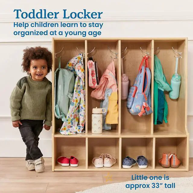 Alt view image 3 of 7 - Streamline 4-Section Toddler Coat Locker with Bench, Classroom Furniture, Natural