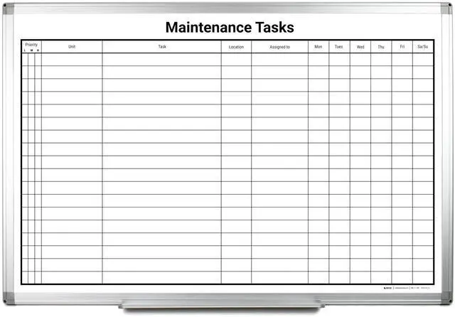 Main image of Magnetic Maintenance Tasks Dry Erase Whiteboard Wall Mounted with Aluminum Frame & Marker Tray Easy Erase Task Tracking Board for Facilities & Management (36" x 24")