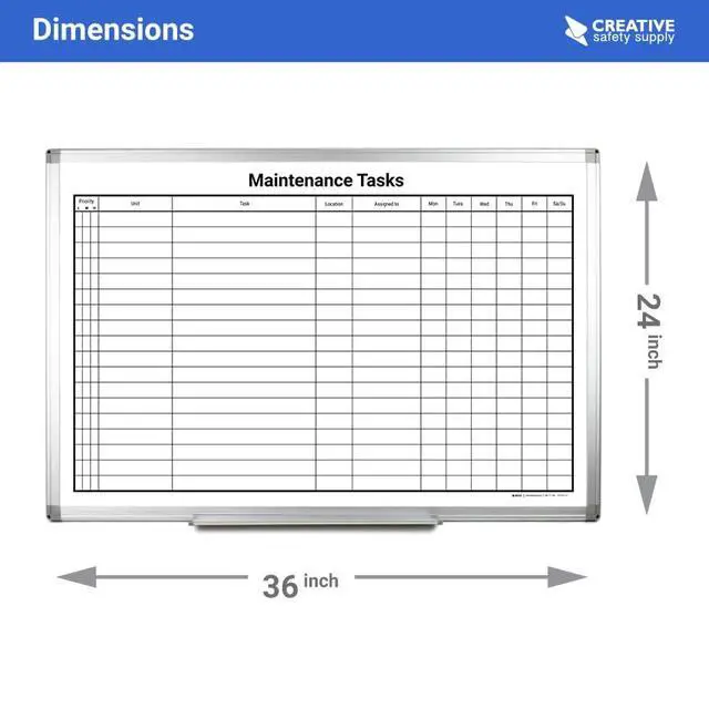 Alt view image 2 of 7 - Magnetic Maintenance Tasks Dry Erase Whiteboard Wall Mounted with Aluminum Frame & Marker Tray Easy Erase Task Tracking Board for Facilities & Management (36" x 24")