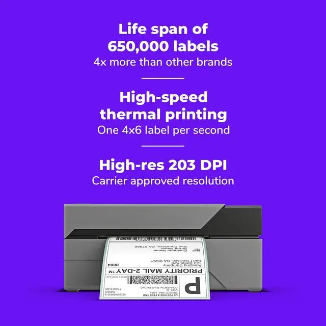 Alt view image 3 of 7 - USB Shipping Label Printer - Commercial Grade 4x6 Thermal Label Printer for Shipping Packages - High Speed Custom Sticker Label Maker for Small Business - Supports Windows & Mac