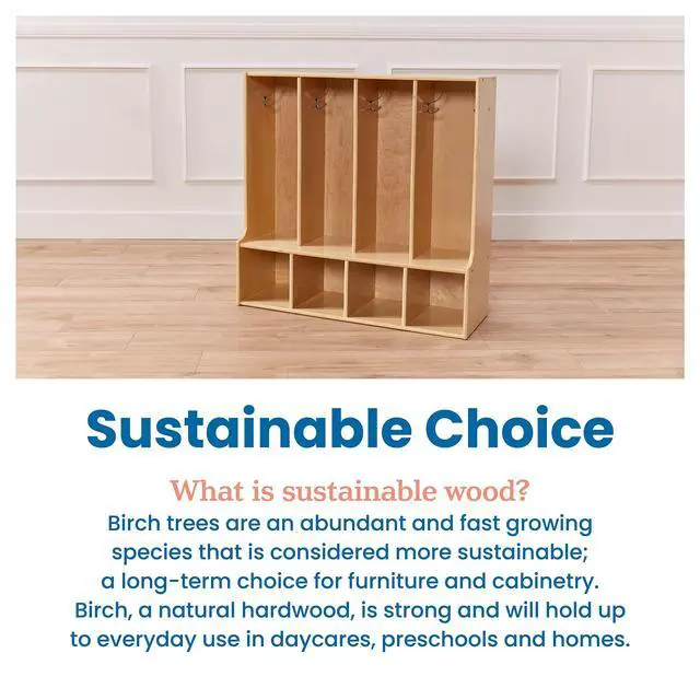 Alt view image 7 of 7 - Streamline 4-Section Toddler Coat Locker with Bench, Classroom Furniture, Natural