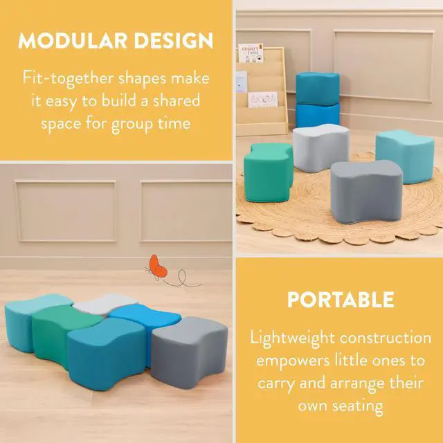 Alt view image 4 of 7 - Butterfly Modular Stool Seating Set, Classroom Furniture, Contemporary, 6-Piece