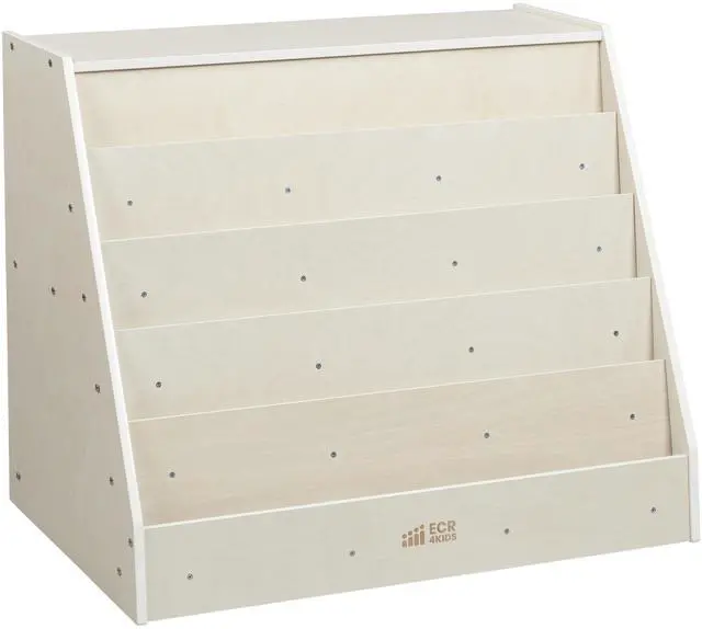 Main image of Double-Sided Mobile Book Display with Storage Shelves, Classroom Bookshelf, White Wash
