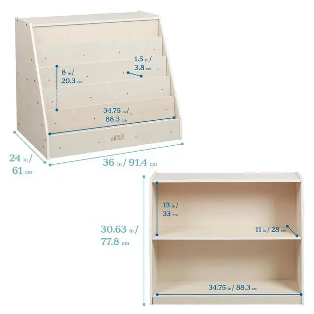 Alt view image 3 of 7 - Double-Sided Mobile Book Display with Storage Shelves, Classroom Bookshelf, White Wash