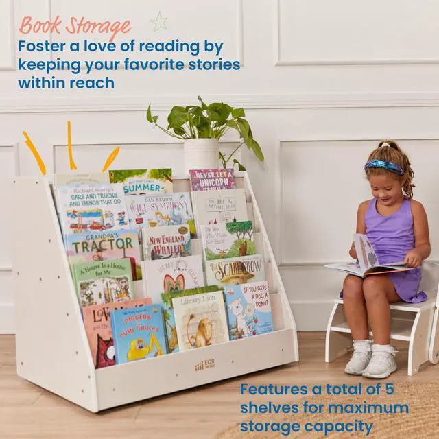 Alt view image 4 of 7 - Double-Sided Mobile Book Display with Storage Shelves, Classroom Bookshelf, White Wash