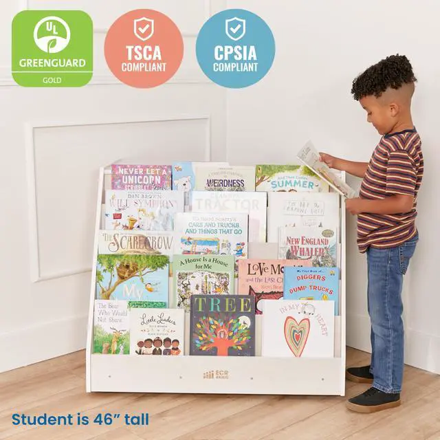 Alt view image 6 of 7 - Double-Sided Mobile Book Display with Storage Shelves, Classroom Bookshelf, White Wash