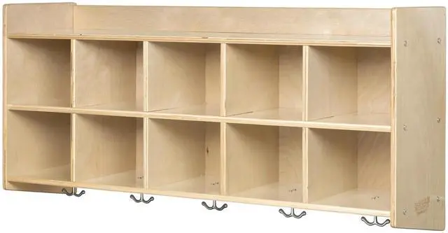 Main image of 10-Section Wall Mount Coat Locker with Shelf, Hanging Organizer, Natural