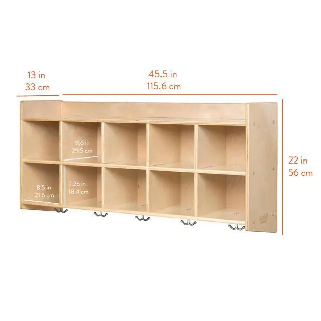 Alt view image 2 of 7 - 10-Section Wall Mount Coat Locker with Shelf, Hanging Organizer, Natural