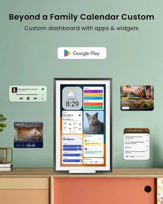 Alt view image 4 of 7 - 15.6-inch Digital Calendar, Smart Wall Planner with Calendar Sync, Chore Chart, Meal, Install Apps & Widget, Electronic Touchscreen Display for Family Schedules, Dual Mode, with Stand (Black)