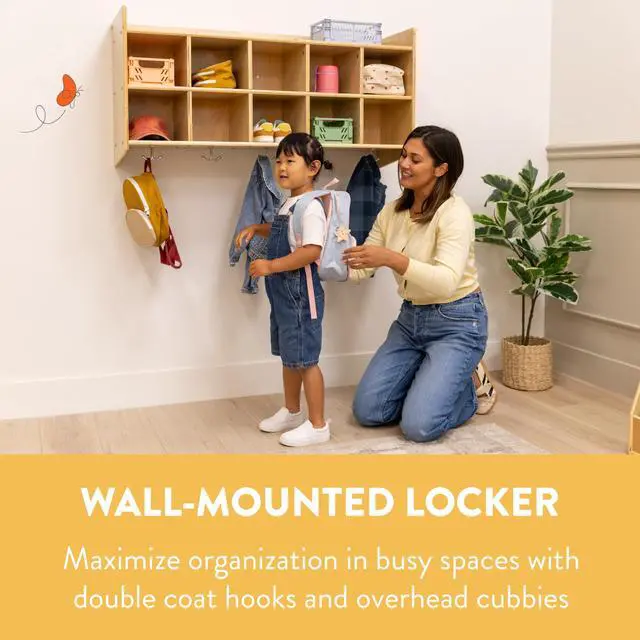 Alt view image 3 of 7 - 10-Section Wall Mount Coat Locker with Shelf, Hanging Organizer, Natural