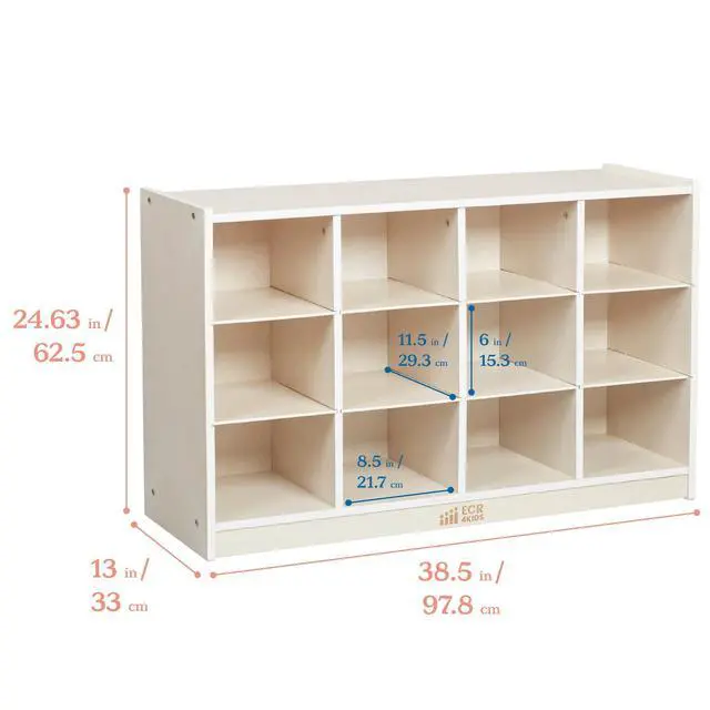 Alt view image 3 of 7 - 12 Cubby Mobile Tray Storage Cabinet, 3x4, Classroom Furniture, White Wash