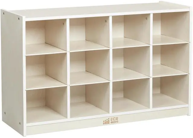 Main image of 12 Cubby Mobile Tray Storage Cabinet, 3x4, Classroom Furniture, White Wash