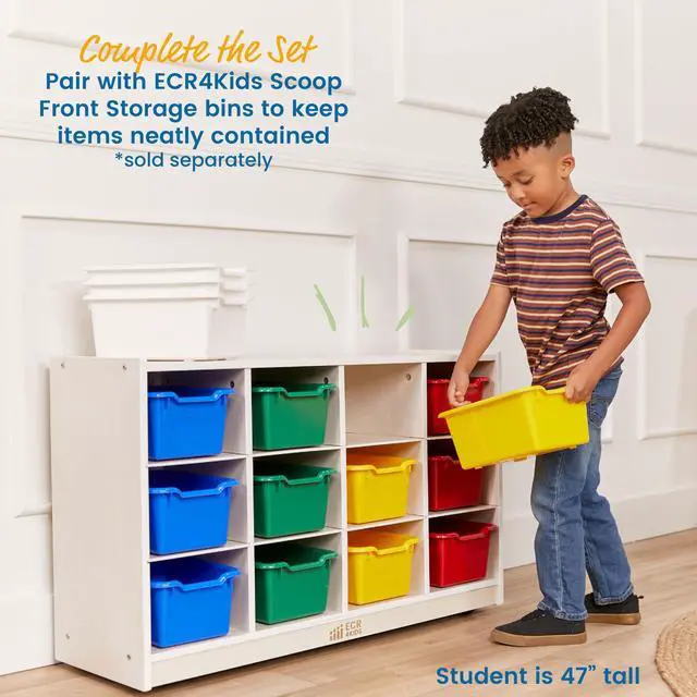 Alt view image 5 of 7 - 12 Cubby Mobile Tray Storage Cabinet, 3x4, Classroom Furniture, White Wash