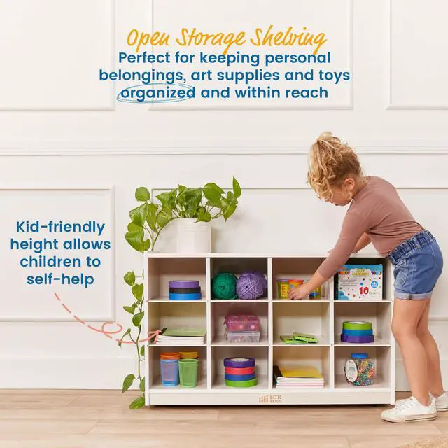 Alt view image 4 of 7 - 12 Cubby Mobile Tray Storage Cabinet, 3x4, Classroom Furniture, White Wash