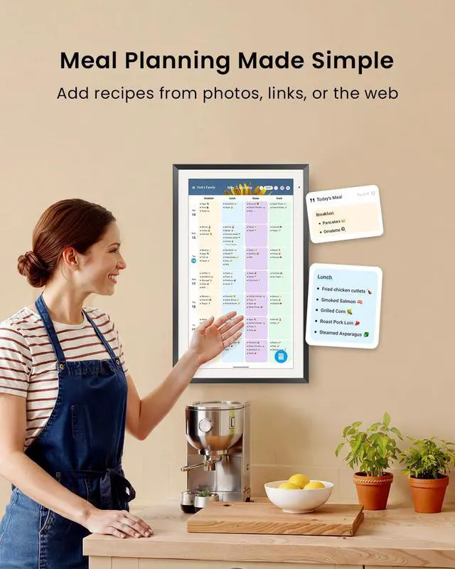 Alt view image 6 of 7 - 15.6-inch Digital Calendar, Smart Wall Planner with Calendar Sync, Chore Chart, Meal, Install Apps & Widget, Electronic Touchscreen Display for Family Schedules, Dual Mode, with Stand (Black)