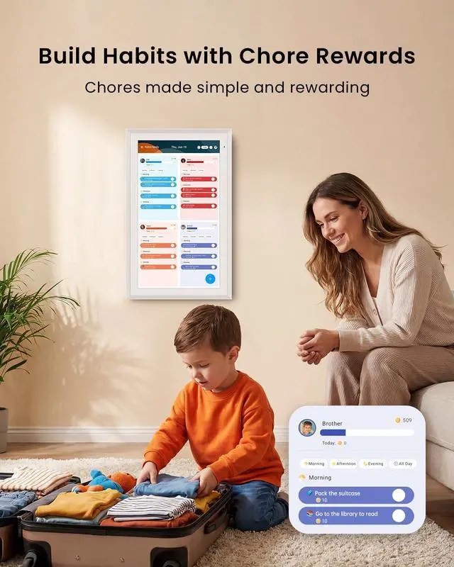 Alt view image 5 of 7 - 15.6-inch Digital Calendar, Smart Wall Planner with Calendar Sync, Chore Chart, Meal, Install Apps & Widget, Electronic Touchscreen Display for Family Schedules, Dual Mode, with Stand (White)