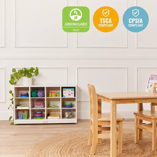 Alt view image 6 of 7 - 12 Cubby Mobile Tray Storage Cabinet, 3x4, Classroom Furniture, White Wash