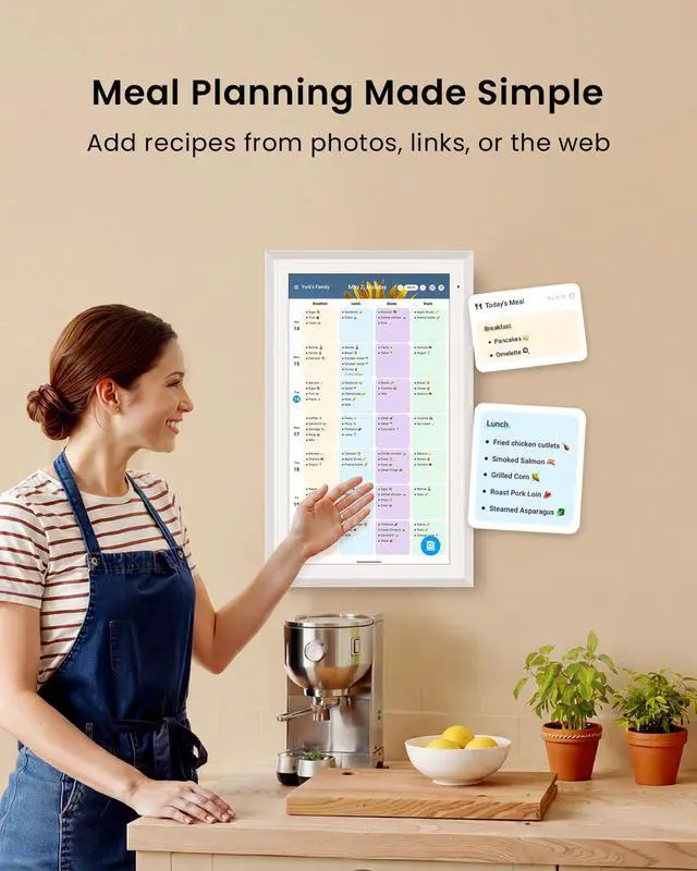 Alt view image 6 of 7 - 15.6-inch Digital Calendar, Smart Wall Planner with Calendar Sync, Chore Chart, Meal, Install Apps & Widget, Electronic Touchscreen Display for Family Schedules, Dual Mode, with Stand (White)