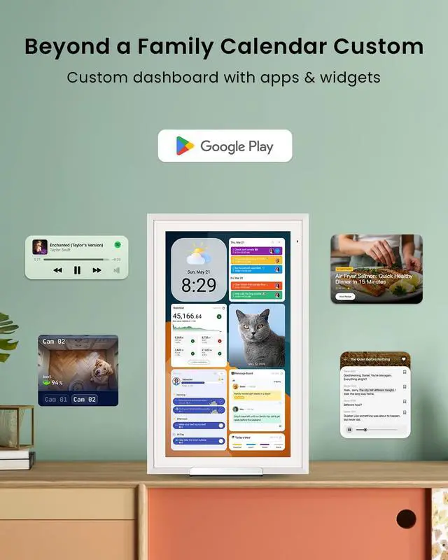 Alt view image 4 of 7 - 15.6-inch Digital Calendar, Smart Wall Planner with Calendar Sync, Chore Chart, Meal, Install Apps & Widget, Electronic Touchscreen Display for Family Schedules, Dual Mode, with Stand (White)