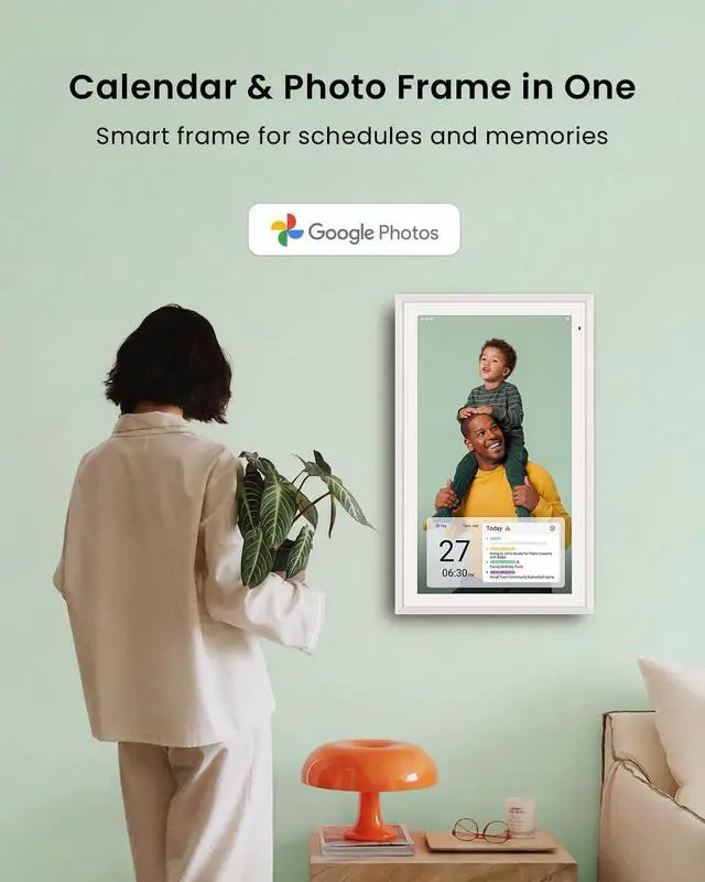 Alt view image 7 of 7 - 15.6-inch Digital Calendar, Smart Wall Planner with Calendar Sync, Chore Chart, Meal, Install Apps & Widget, Electronic Touchscreen Display for Family Schedules, Dual Mode, with Stand (White)