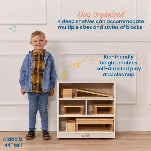 Alt view image 5 of 7 - Mobile Building Block Storage Cabinet, Small, Classroom Furniture, White Wash