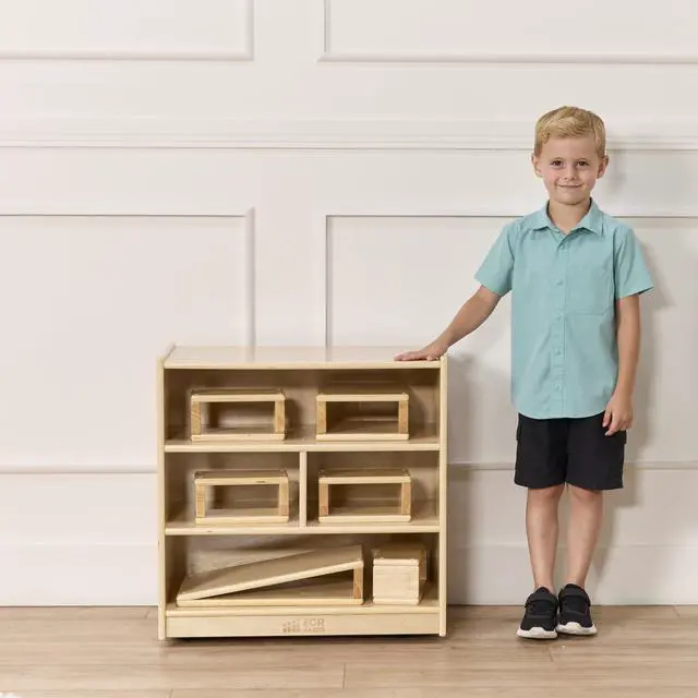 Alt view image 2 of 7 - Mobile Building Block Storage Cabinet, Small, Classroom Furniture, Natural