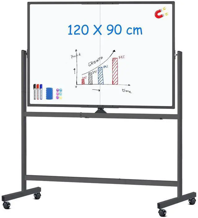 Main image of Rolling Whiteboard, 48x36 Large Magnetic White Board with Stands, Big Double-Sided White Board Dry Erase on Wheels for Homeschool, Home Office, Office, School (Black, 48 x 36)
