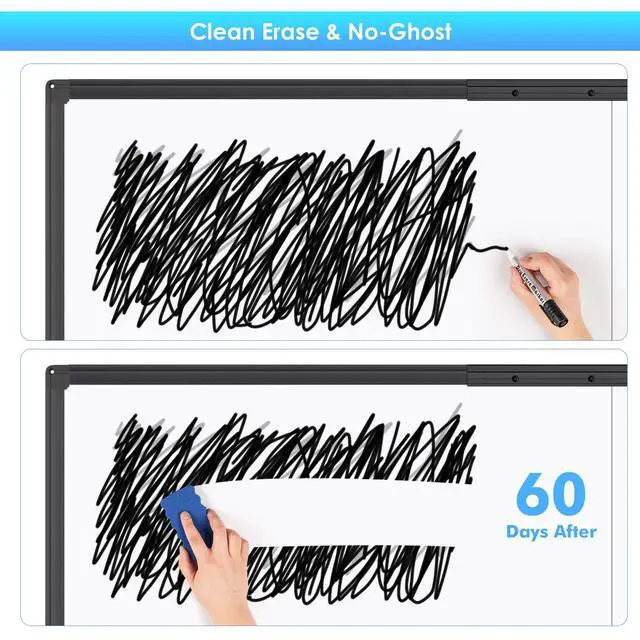 Alt view image 4 of 7 - Rolling Whiteboard, 48x36 Large Magnetic White Board with Stands, Big Double-Sided White Board Dry Erase on Wheels for Homeschool, Home Office, Office, School (Black, 48 x 36)