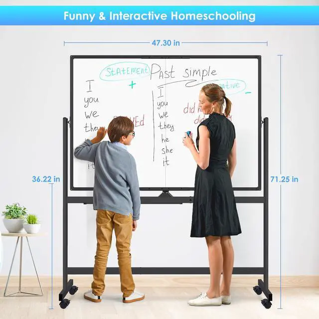 Alt view image 6 of 7 - Rolling Whiteboard, 48x36 Large Magnetic White Board with Stands, Big Double-Sided White Board Dry Erase on Wheels for Homeschool, Home Office, Office, School (Black, 48 x 36)