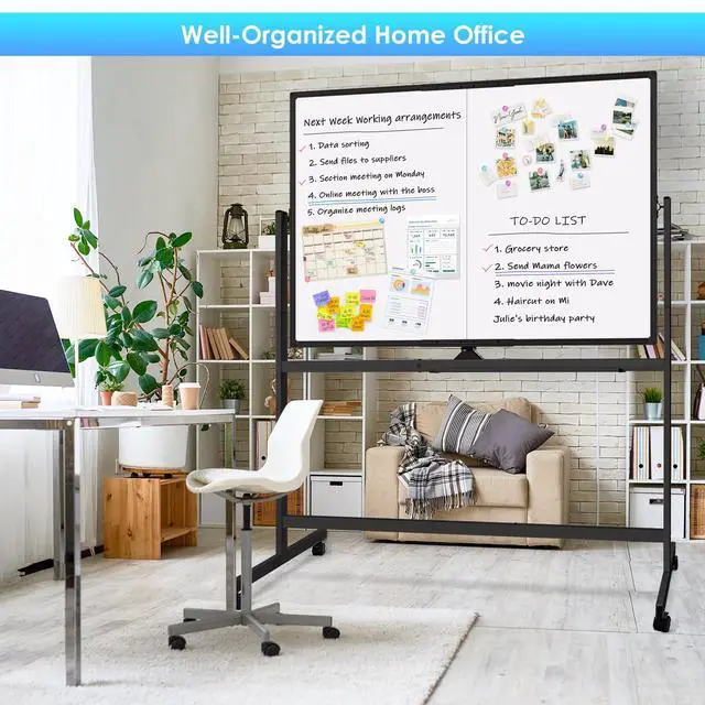 Alt view image 7 of 7 - Rolling Whiteboard, 48x36 Large Magnetic White Board with Stands, Big Double-Sided White Board Dry Erase on Wheels for Homeschool, Home Office, Office, School (Black, 48 x 36)