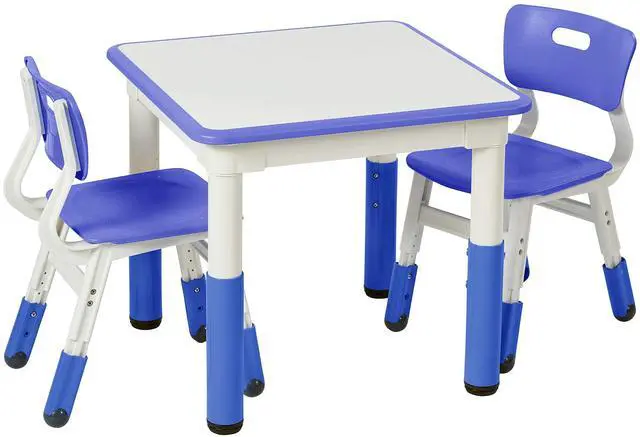 Main image of Dry-Erase Square Activity Table with 2 Chairs, Adjustable, Kids Furniture, Blue, 3-Piece