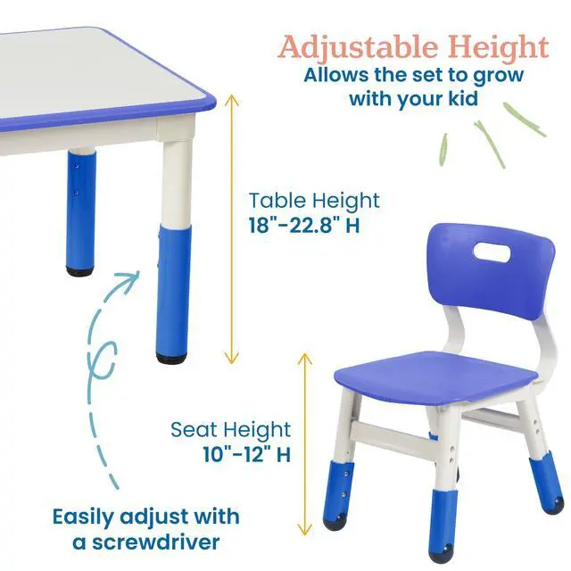 Alt view image 5 of 7 - Dry-Erase Square Activity Table with 2 Chairs, Adjustable, Kids Furniture, Blue, 3-Piece