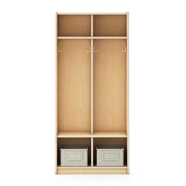 Alt view image 5 of 7 - EdQ 2-Section Wooden Storage Locker with Bench Seat for Classroom, Kids Cubby Organizer with Shelves and Hooks for Coats, Divided Playroom Storage with Bins