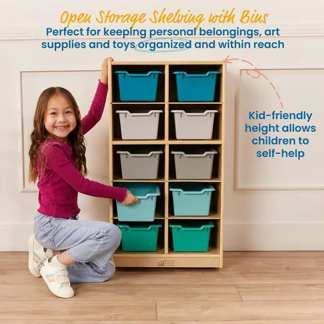 Alt view image 5 of 7 - 10 Cubby Mobile Tray Cabinet and 10 Scoop Front Bins, 5x2, Kids Furniture, Contemporary