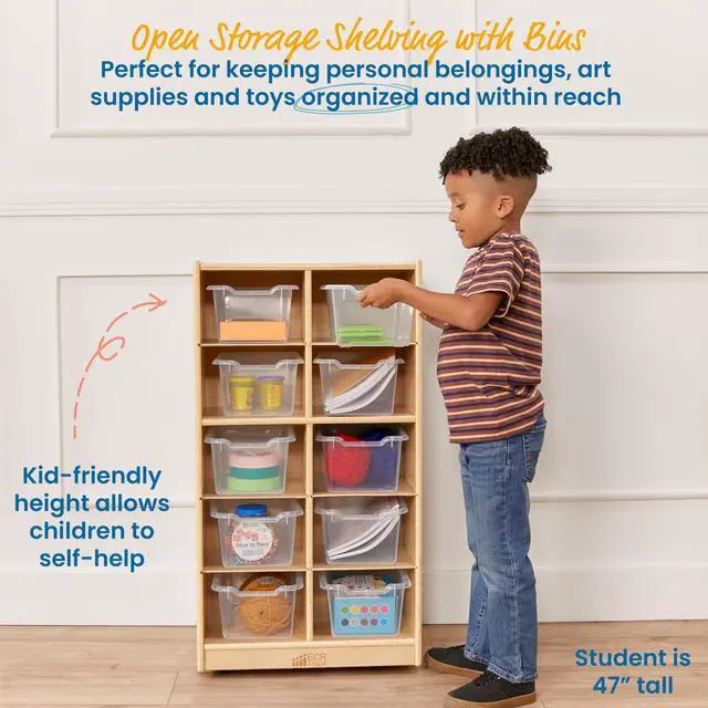 Alt view image 5 of 7 - 10 Cubby Tray Cabinet with Scoop Front Storage Bins, 5x2, Natural, Classroom Furniture, Clear