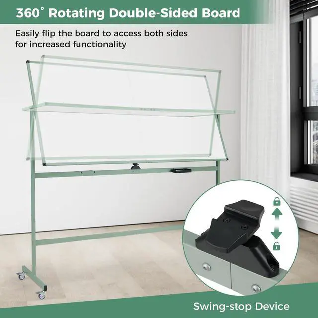 Alt view image 4 of 7 - Double-Sided Mobile Whiteboard on Wheels, 72" x 36" Large Dry Erase Board with Stand & Aluminum Alloy Frame, Rolling Magnetic Standing Whiteboard for Office & Classroom (Green)