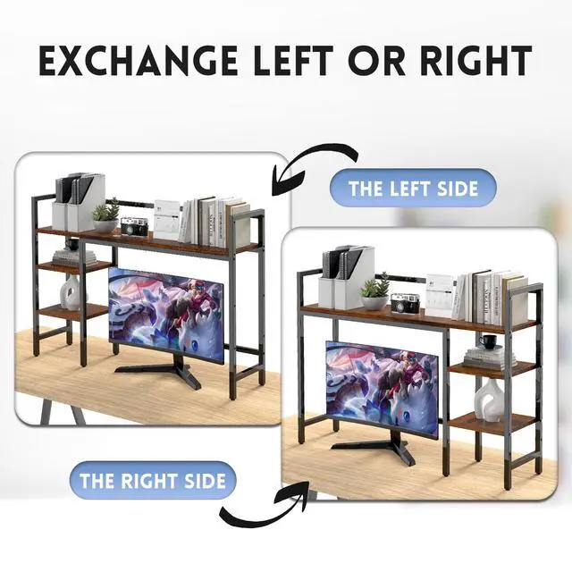 Alt view image 5 of 7 - Desktop Shelf, 4 Tier Wood Desk Hutch for Computer Monitor up to 28'' Multipurpose Countertop Desk Organizer Shelf, 38.6''Desktop Bookshelf Storage Rack for Home Office Dorm, Black