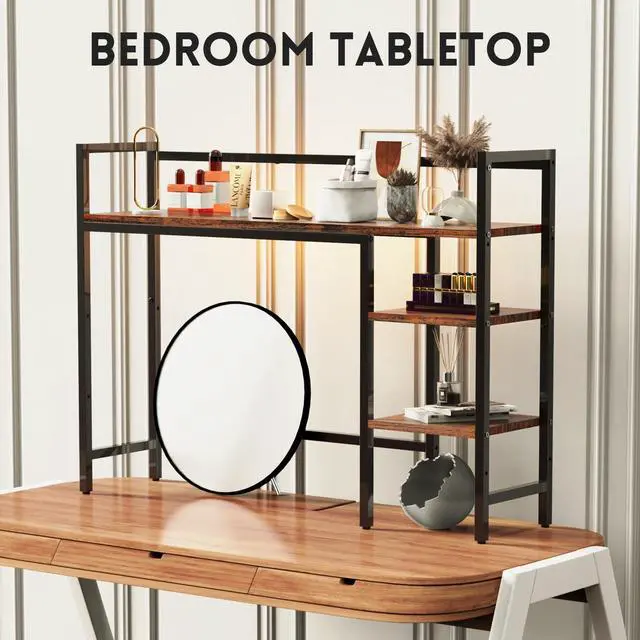 Alt view image 6 of 7 - Desktop Shelf, 4 Tier Wood Desk Hutch for Computer Monitor up to 28'' Multipurpose Countertop Desk Organizer Shelf, 38.6''Desktop Bookshelf Storage Rack for Home Office Dorm, Black
